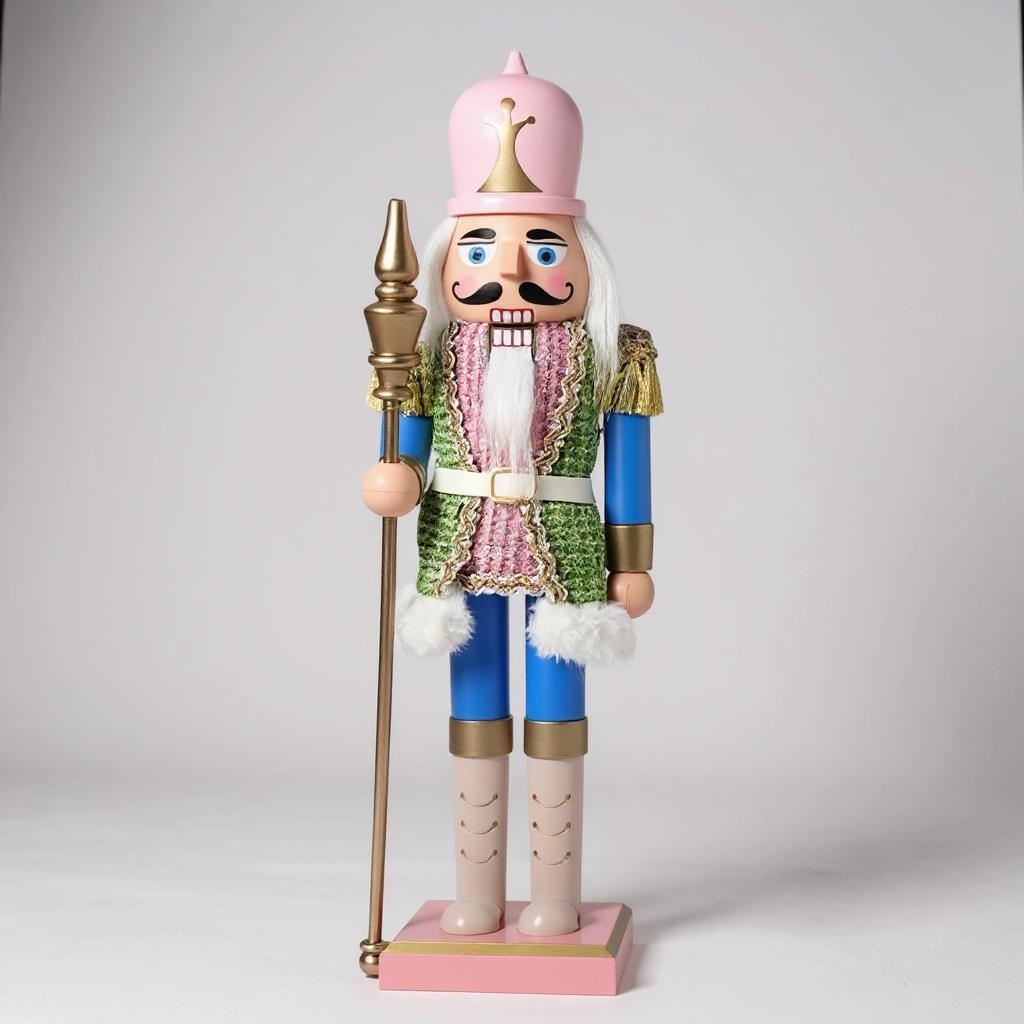 Pastel Nutcracker with Staff – 38cm Elegant Christmas Decoration