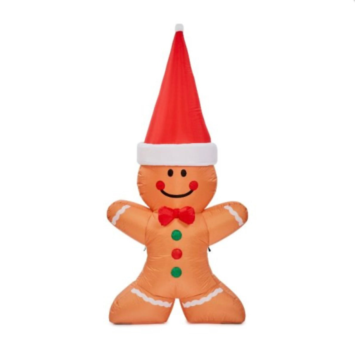 Self-Inflating Gingerbread Man – 1.2m Light-Up Outdoor Christmas Inflatable with Santa Hat