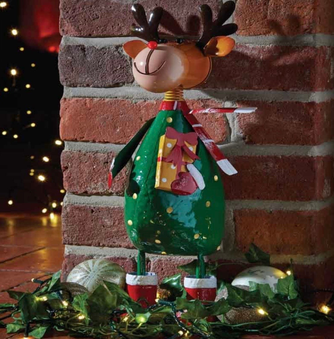 45.5cm Polka Rudolph Christmas Reindeer Decoration – Hand Painted