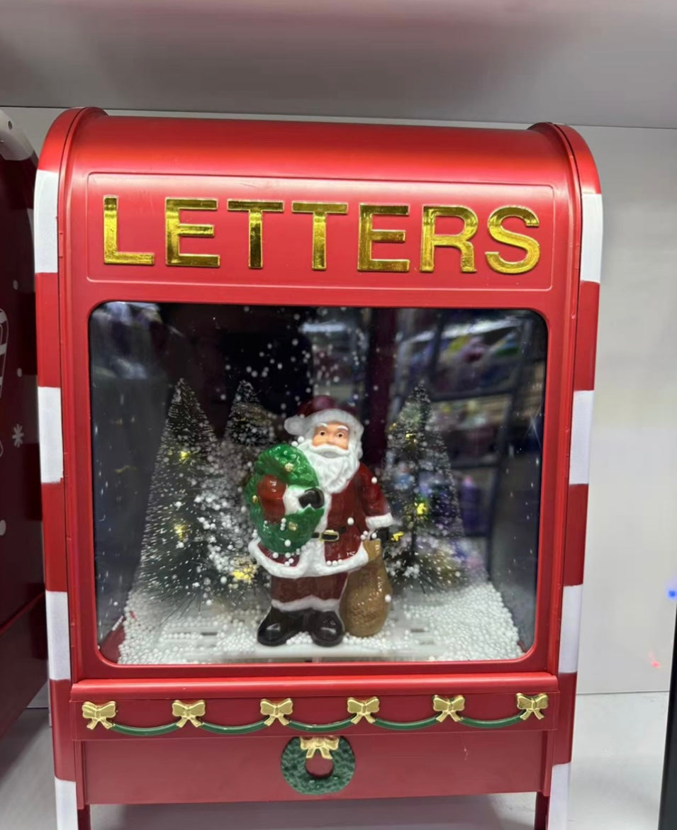 Light Up Santa Christmas Letter Box Swirling Snow Scene