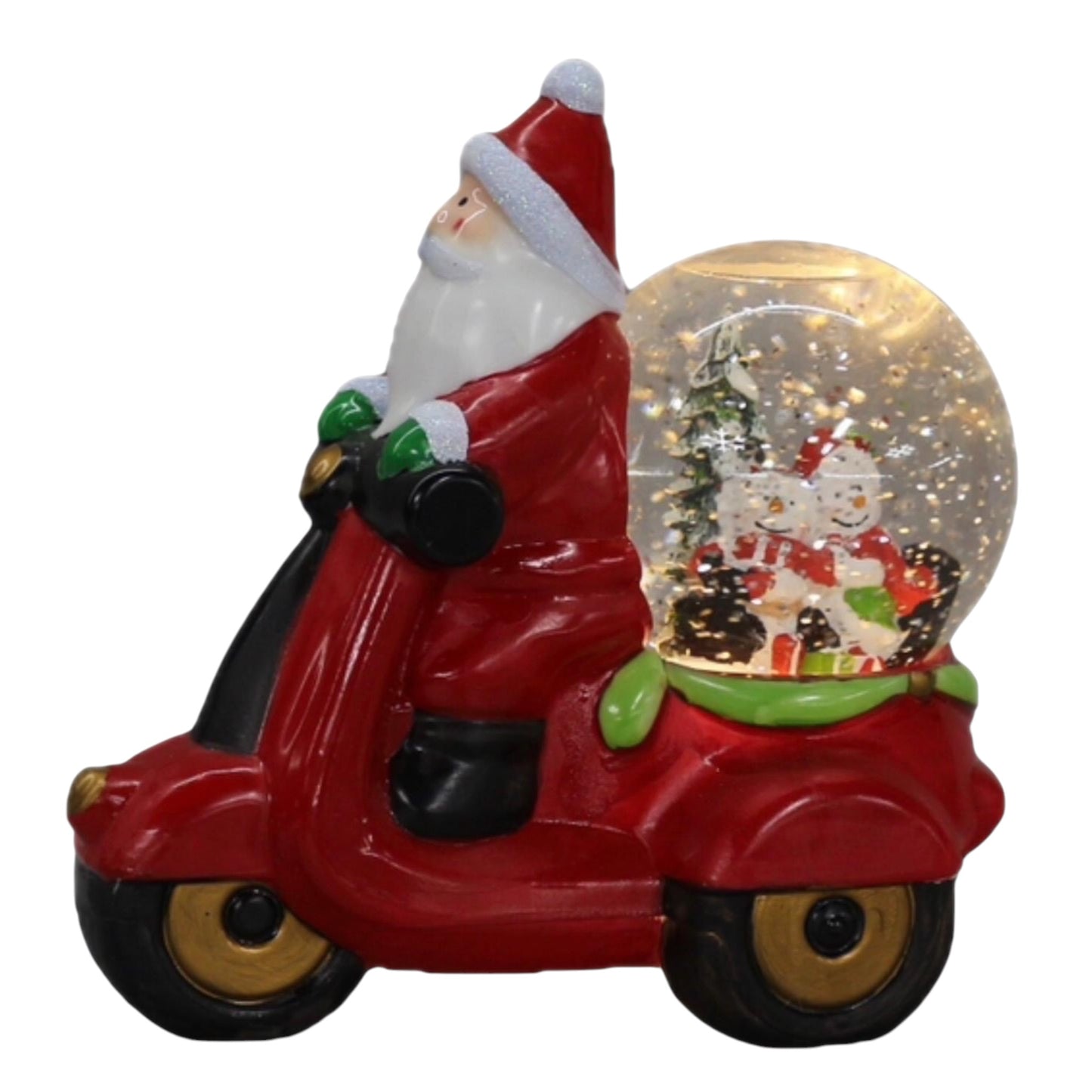 Santa on Red Scooter Christmas Snow Globe Decoration