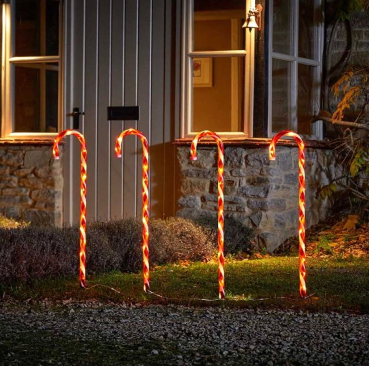 Set of 4 XL Light-Up Candy Cane Pathway Lights – Red & White LED Outdoor Christmas Decoration