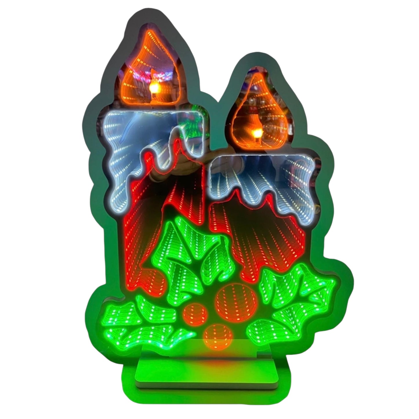 Flickering LED Infinity Mirror Christmas Candles with Holly