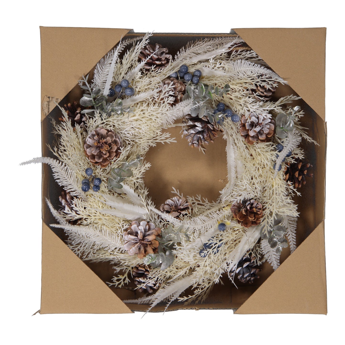 LED Winter White Christmas Wreath with Pinecones & Berries