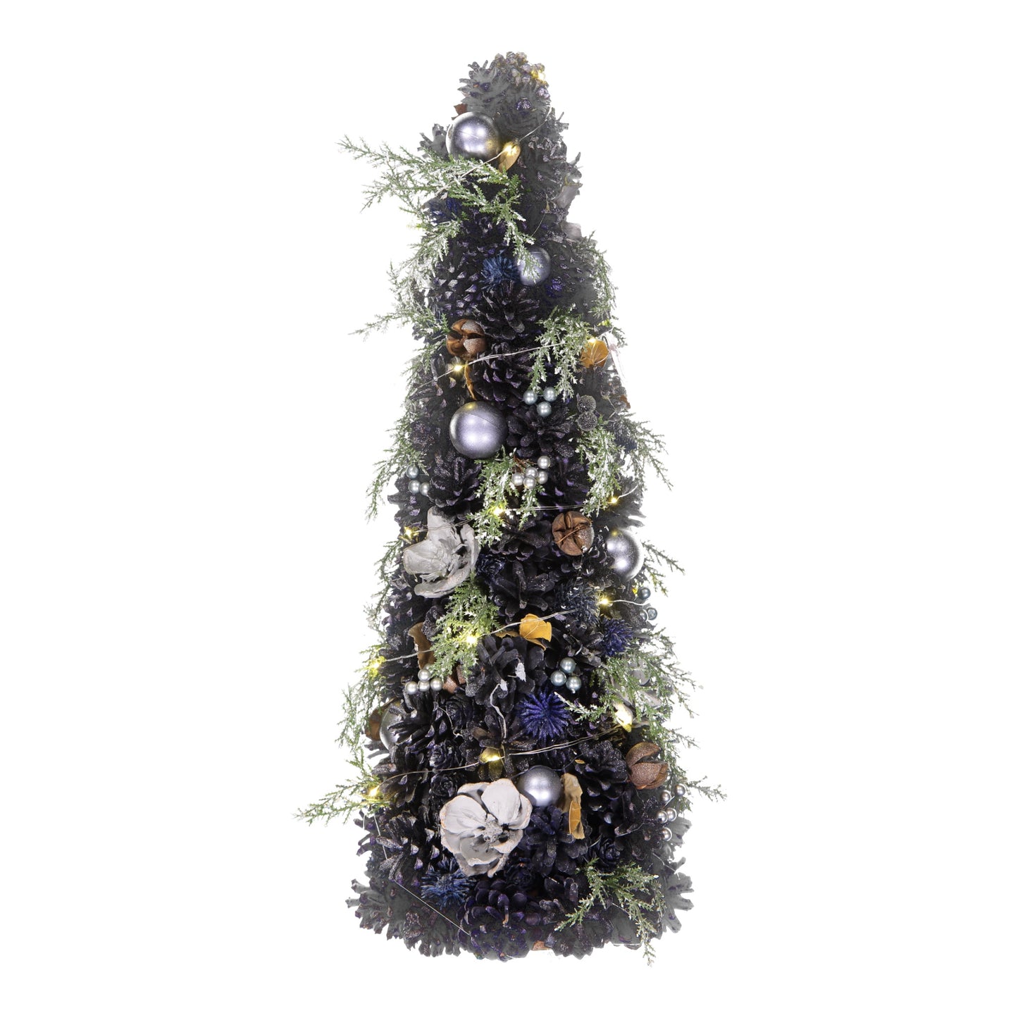 Blue & Silver LED Christmas Tree – Pinecones, Baubles & Winter Foliage