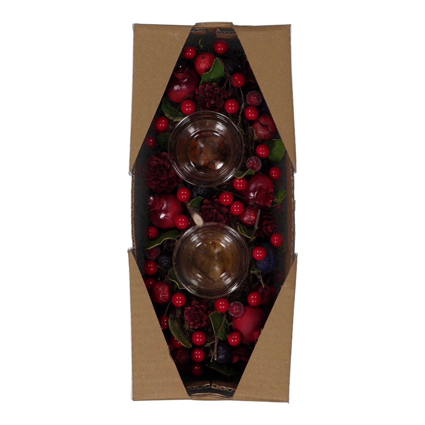 Red & Blue Berry Candle Holder with 2 Glass Cups – Festive LED Table Centrepiece