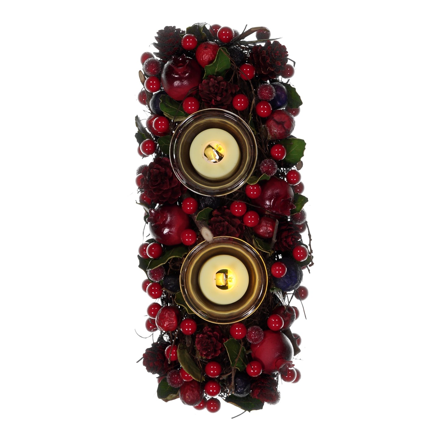 Red & Blue Berry Candle Holder with 2 Glass Cups – Festive LED Table Centrepiece