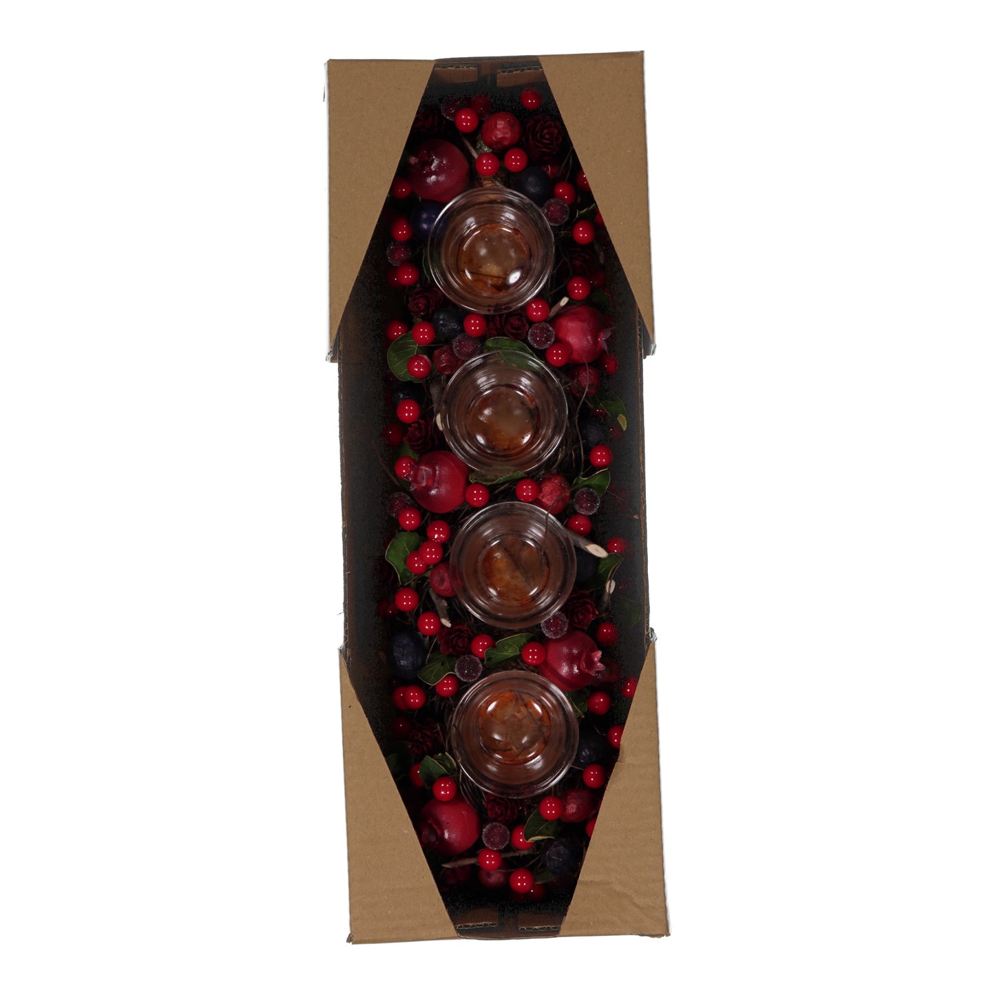 Red & Blue Berry Candle Holder with 4 Glass Cups – Festive LED Table Centrepiece