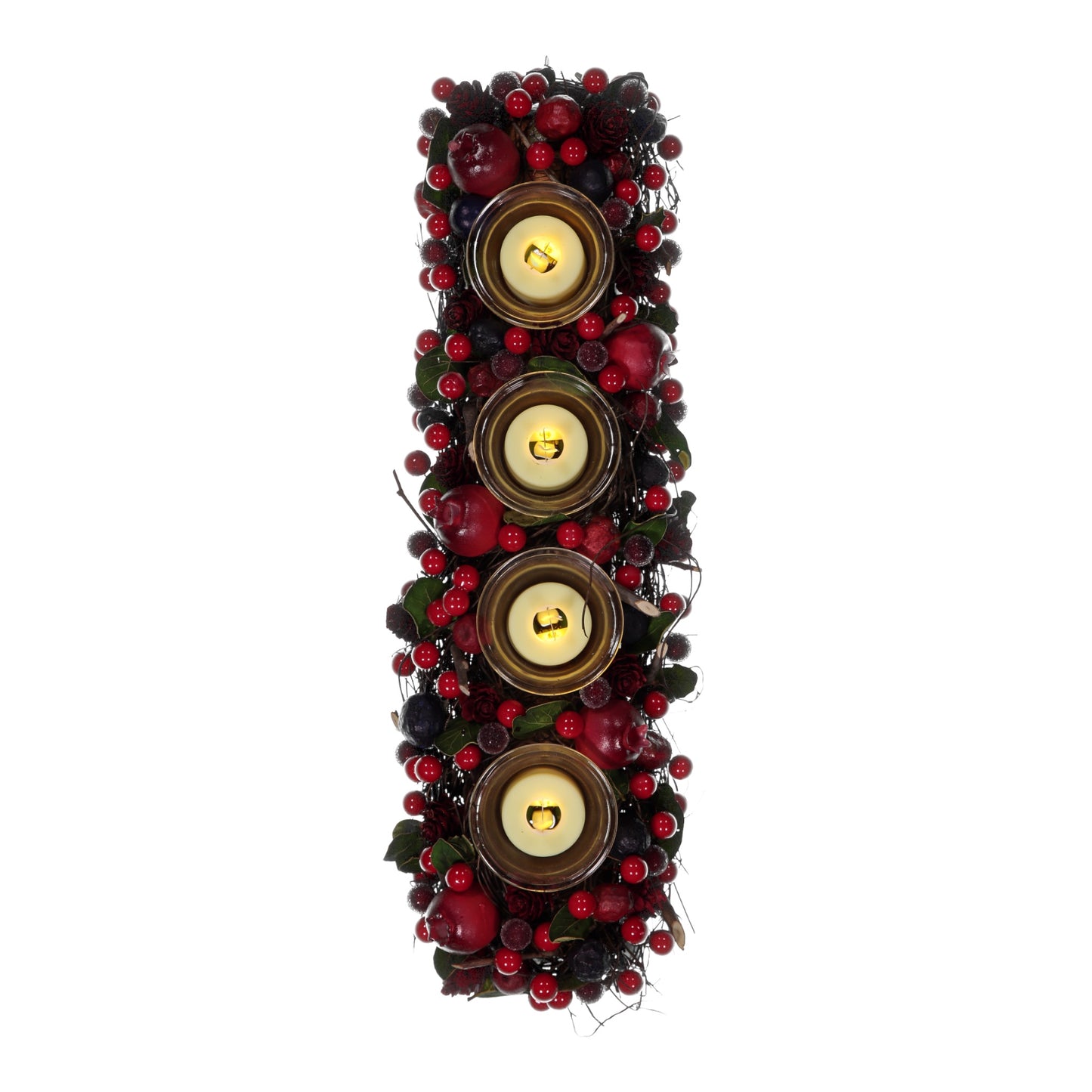 Red & Blue Berry Candle Holder with 4 Glass Cups – Festive LED Table Centrepiece