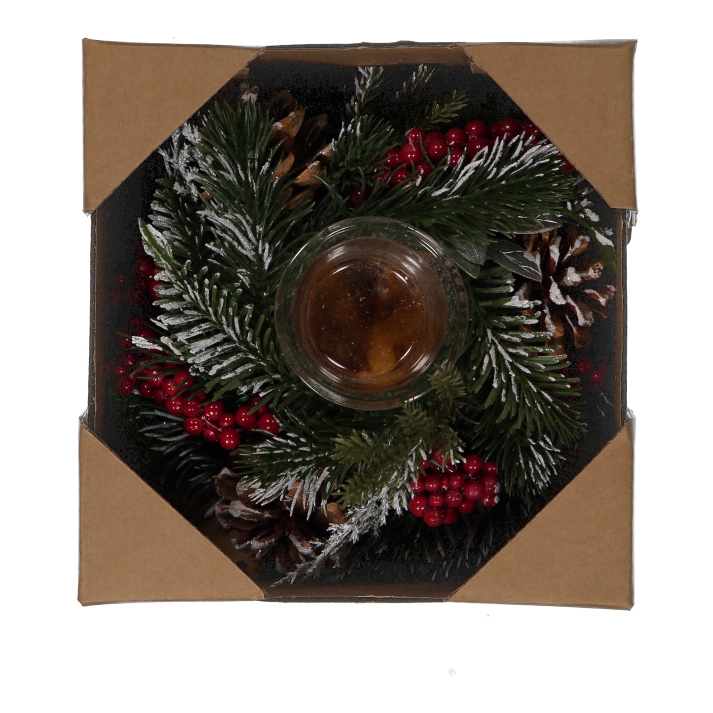 Frosted Pinecone & Berry Candle Holder with LED Tea Light – 1 Cup