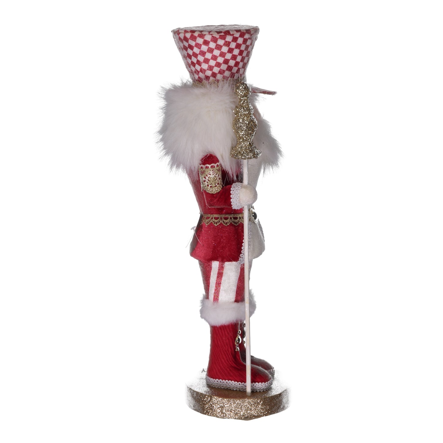 Red & White Christmas Nutcracker Figurine with Glitter Staff – Festive Holiday Ornament