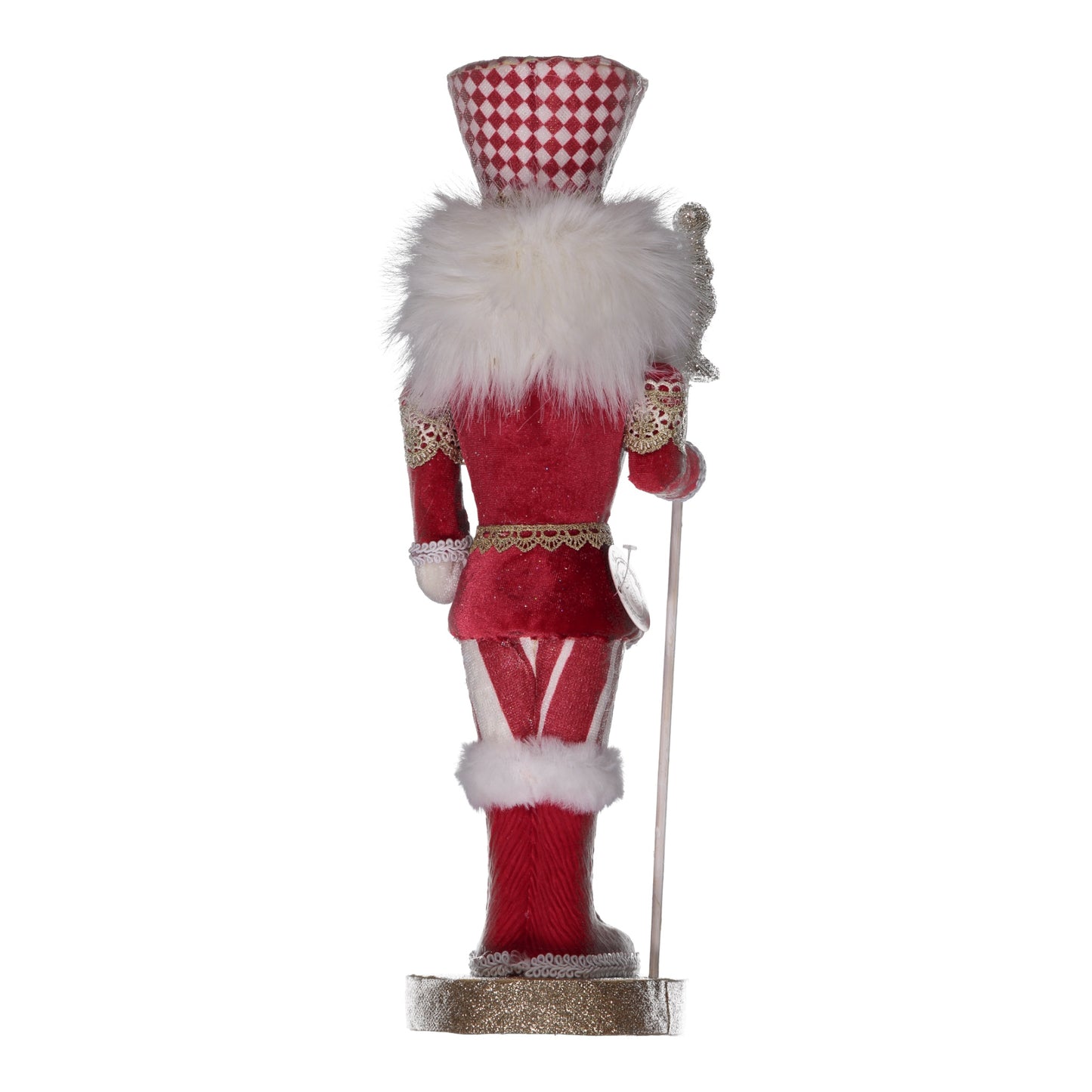Red & White Christmas Nutcracker Figurine with Glitter Staff – Festive Holiday Ornament