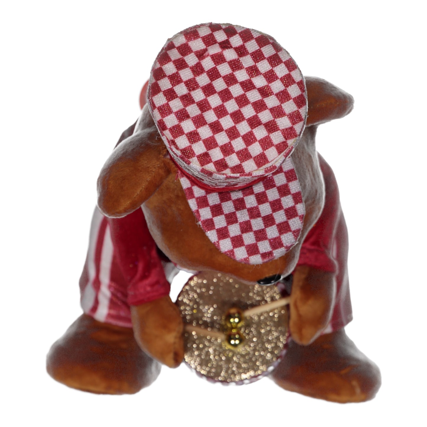 Sitting Festive Teddy Bear in Red & White Striped Outfit with Top Hat – Christmas Decoration