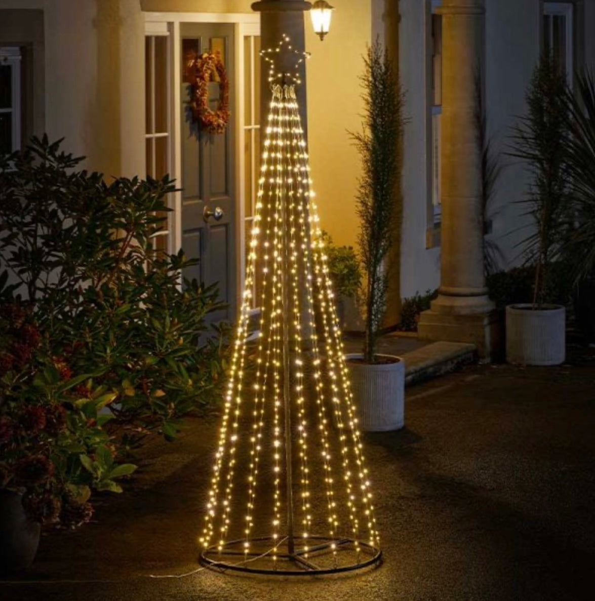2.1m Warm & Cool White LED Twinkle Tree – Outdoor Light-Up Christmas Tree with Star Topper