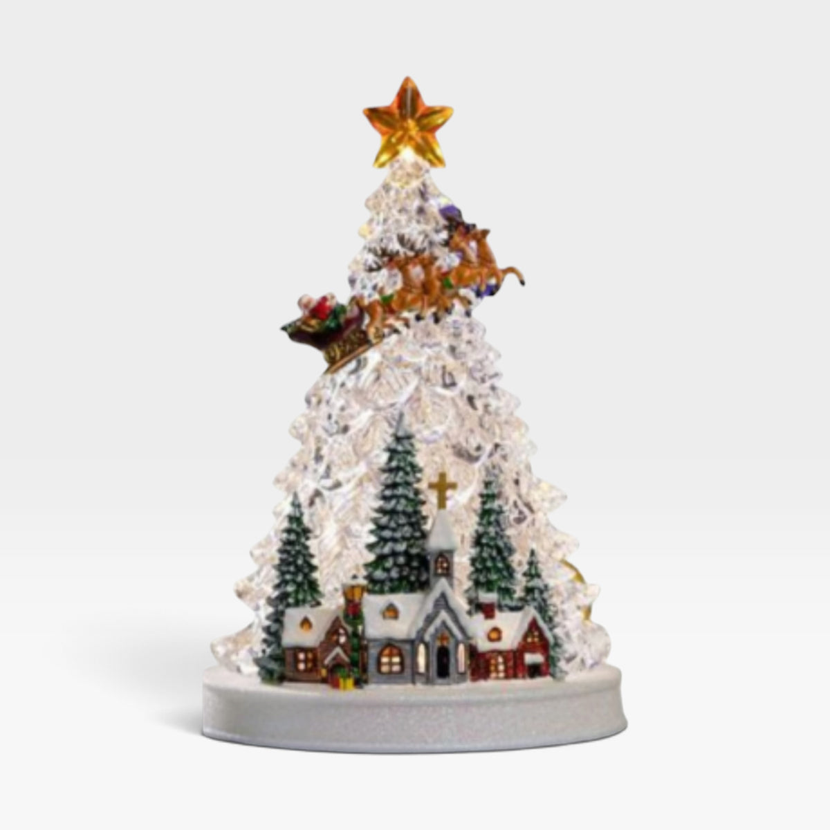 Light Up Snowy Christmas Tree & Church Village Decoration