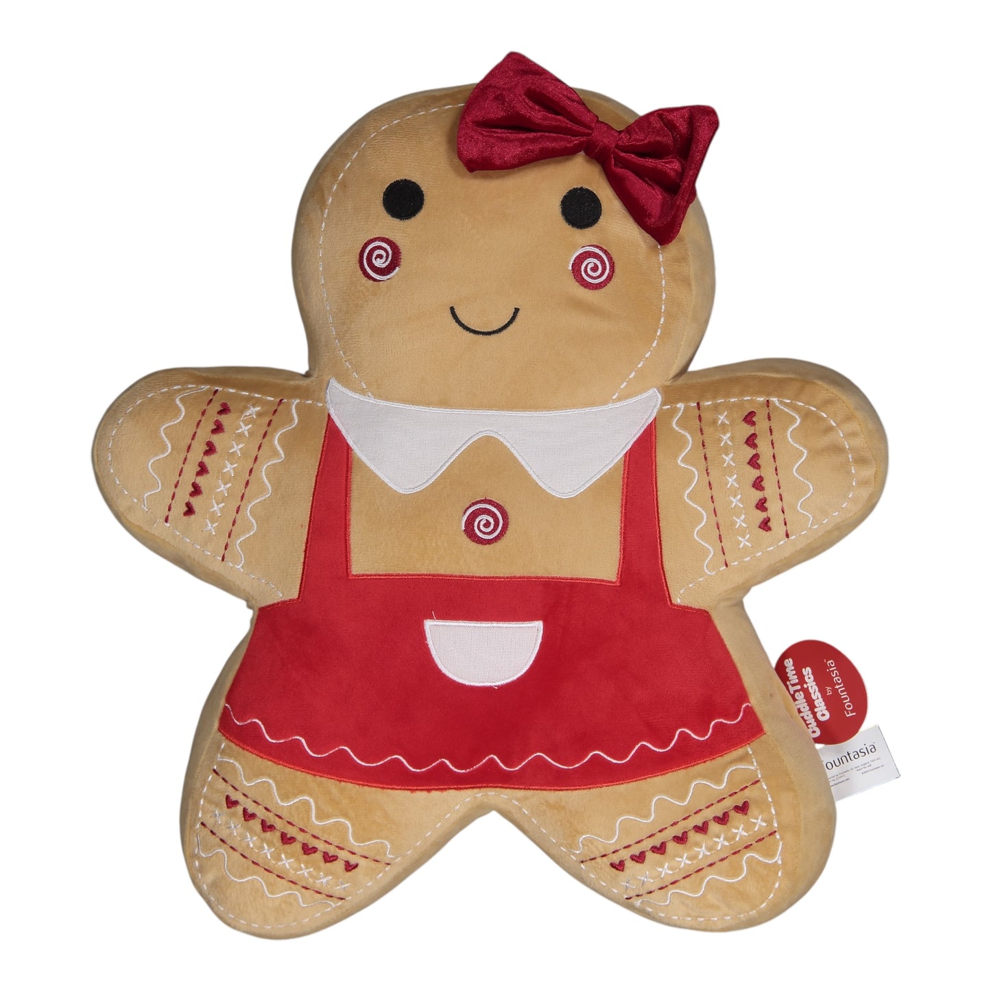 Gingerbread Girl Cushion – Soft Plush Christmas Pillow with Red Dress & Bow