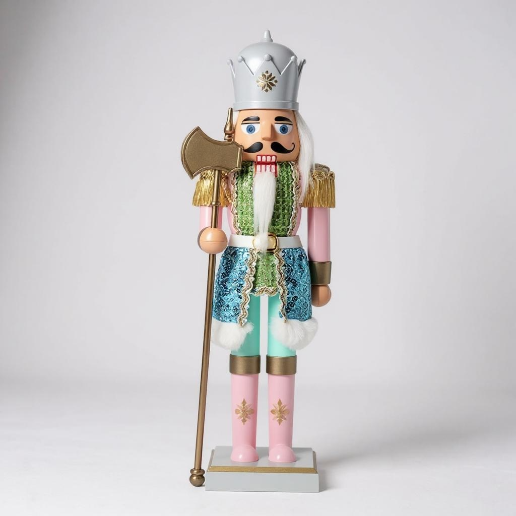 Pastel Nutcracker with Axe – 38cm Elegant Christmas Decoration