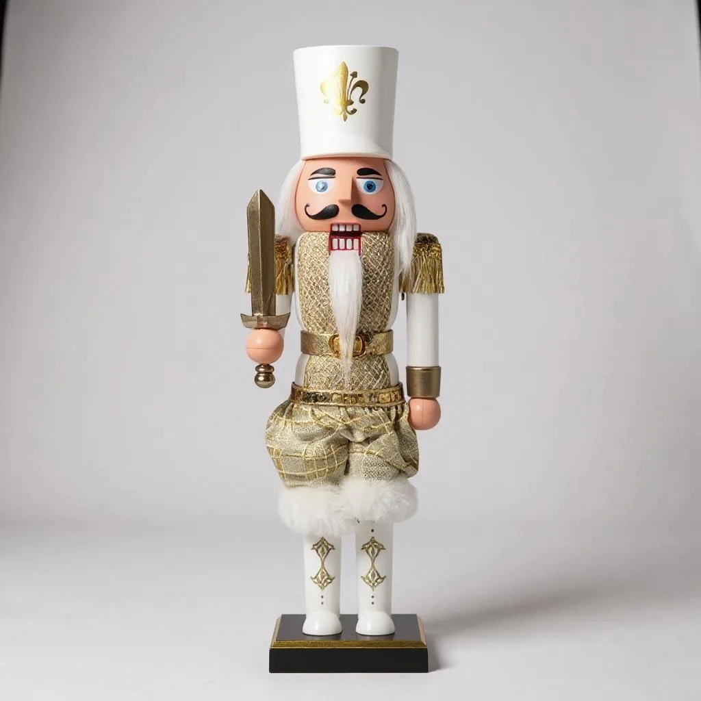 Gold & White Nutcracker Soldier – 38cm Traditional Christmas Decoration