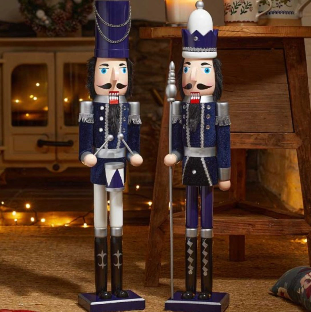 Jumbo Wooden Nutcracker Soldier – Blue Royal Guard Christmas Decoration (Single)