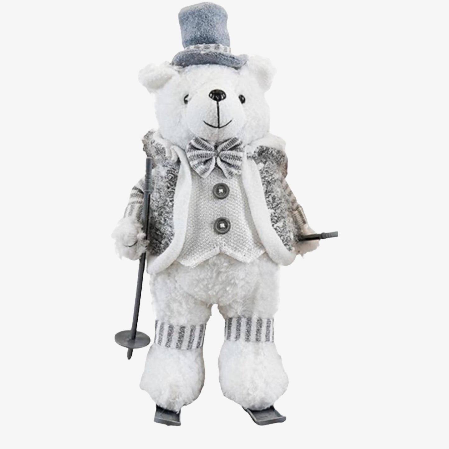 Standing Skiing Mr Polar Bear Christmas Decoration – Elegant White & Silver Winter Figure