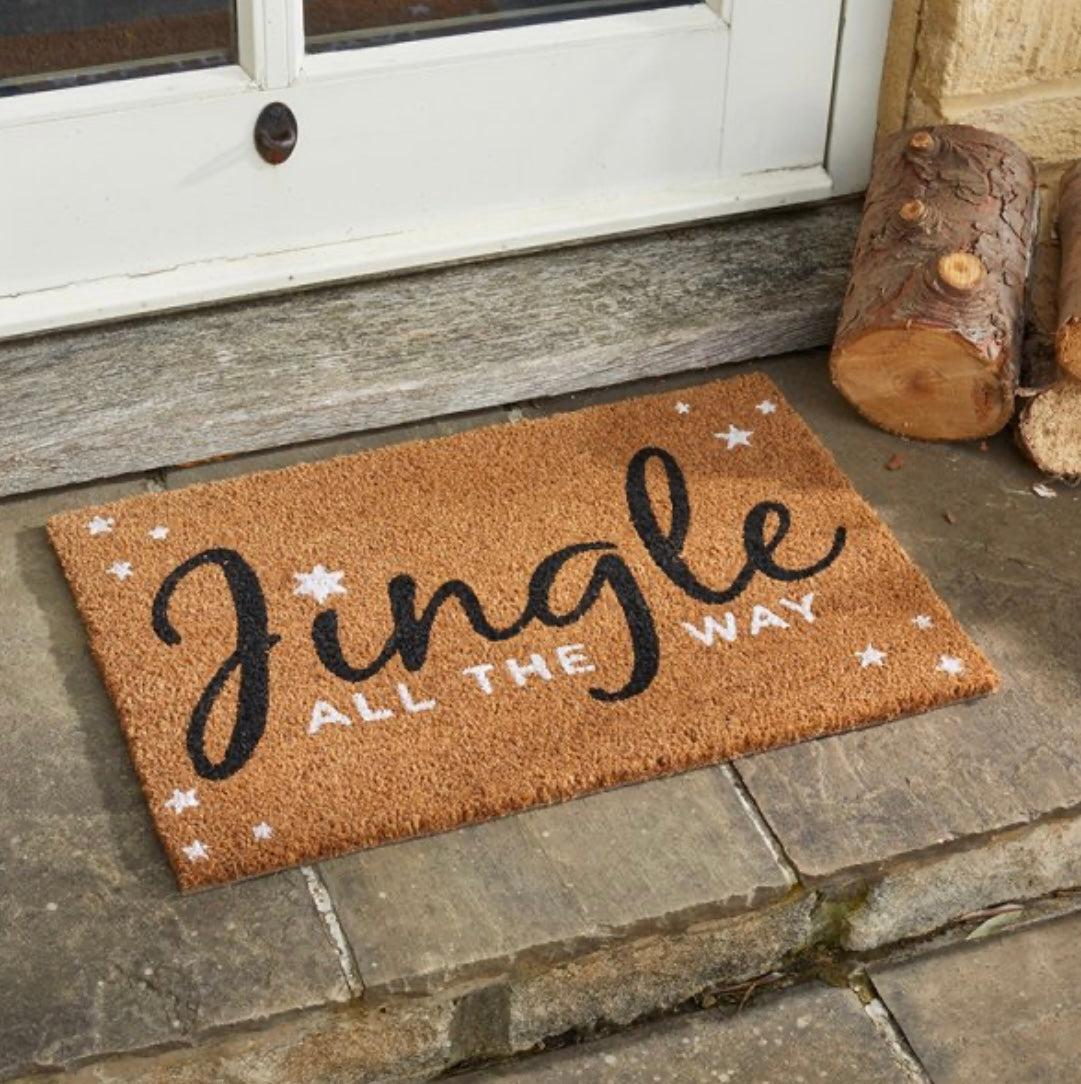Jingle All the Way Christmas Doormat – Festive Coir Door Mat with Star Design