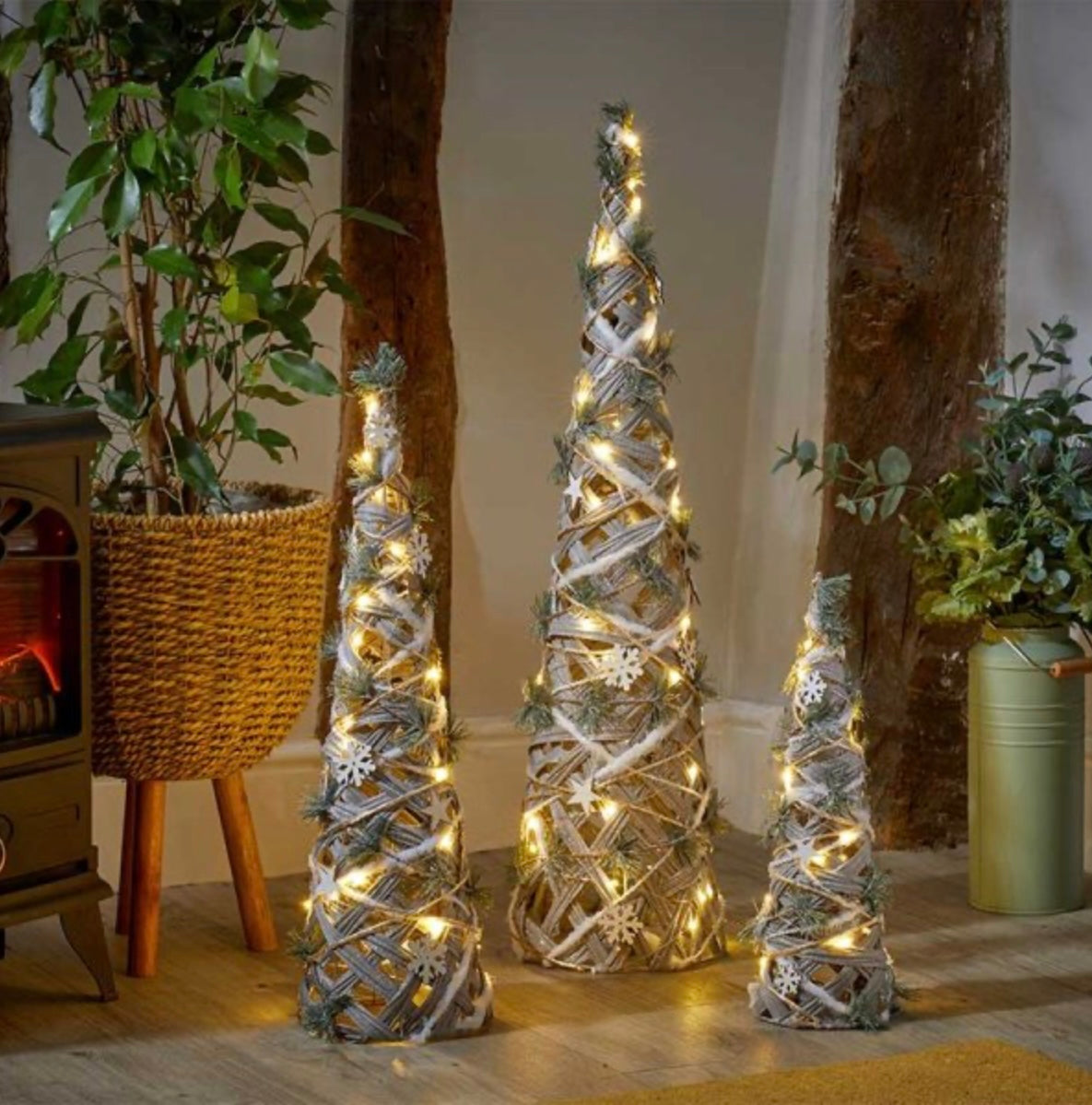 SnowTree – Set of 3 InLit Cone Trees with Warm White LEDs