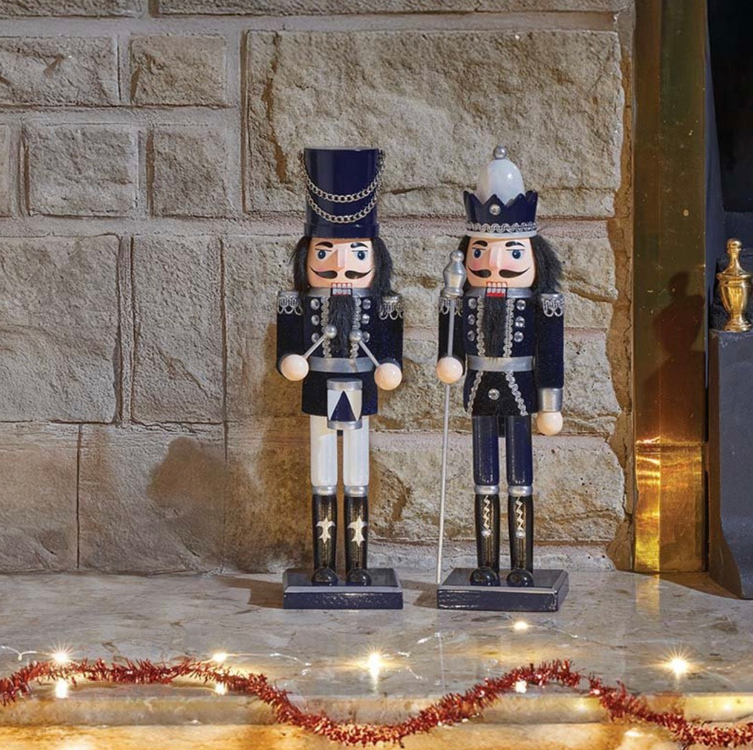 30cm Navy & Silver Christmas Nutcracker Soldier – Large Decoration