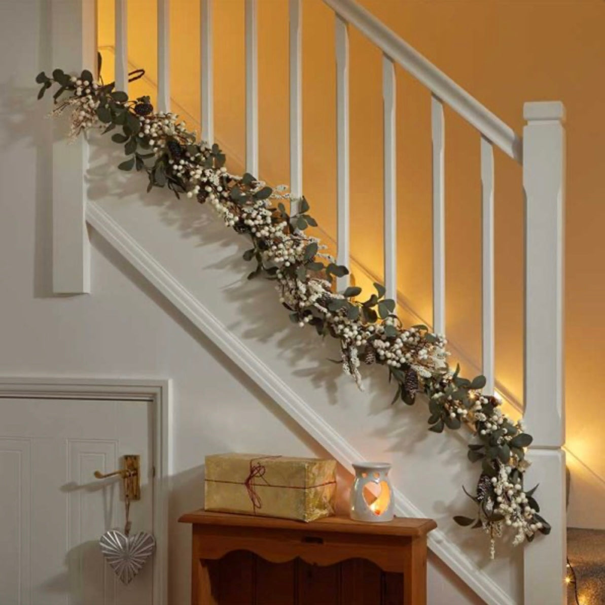 WinterBerry Garland – 180cm Frosted White Berry & Eucalyptus Christmas Garland