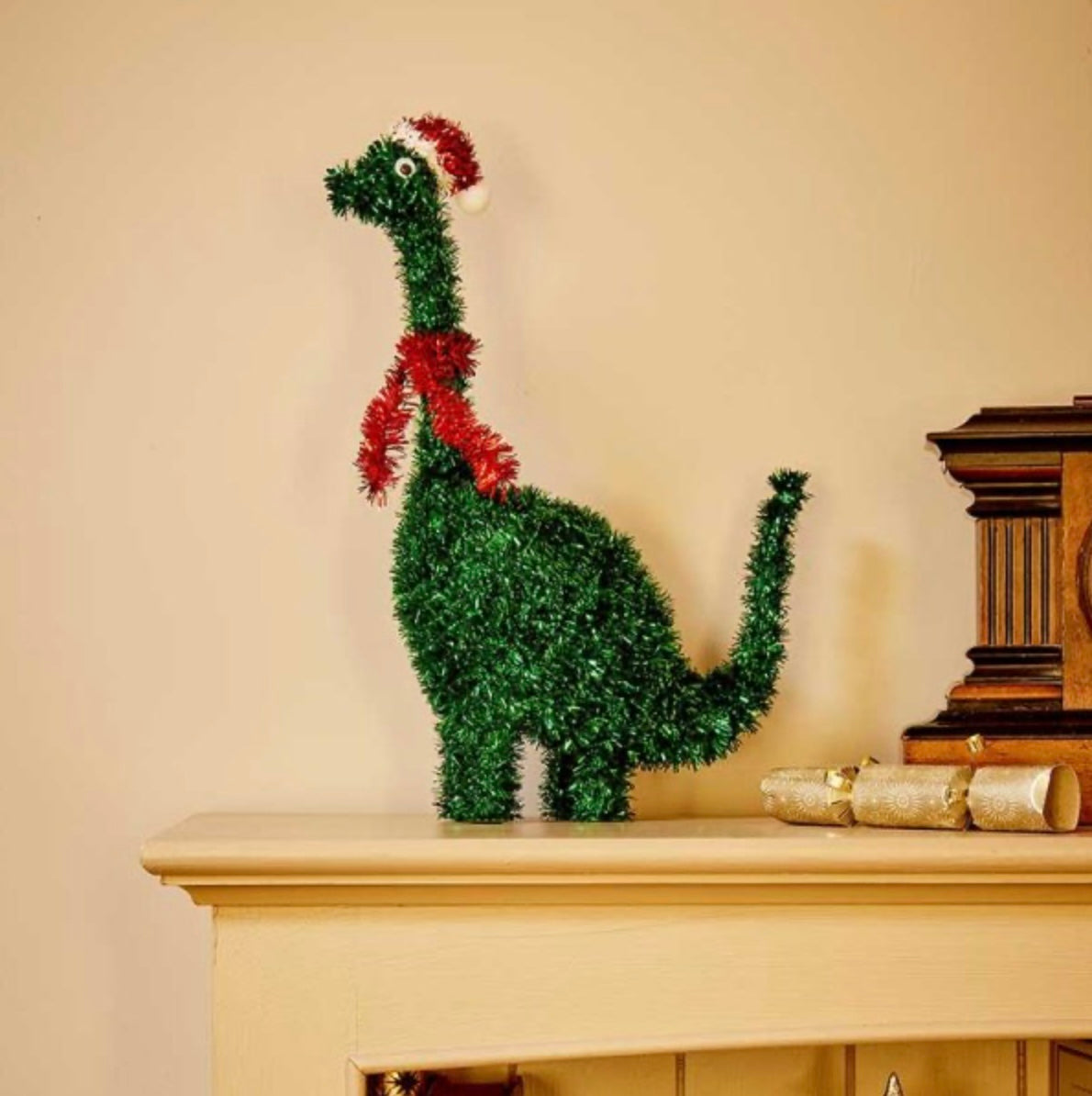 Tinsel Dinosaur – Festive Green Christmas Decoration