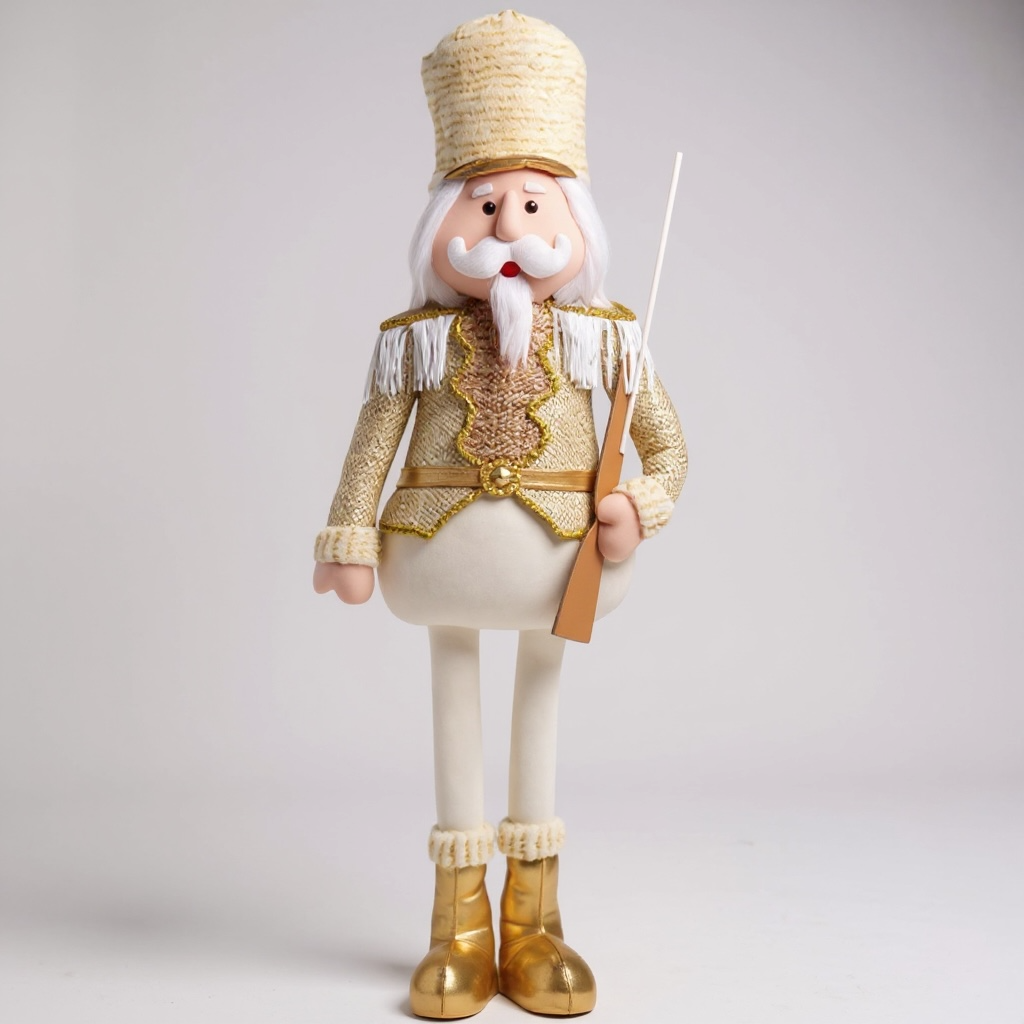 Extendable Nutcracker Soldier – Gold & White Christmas Decoration