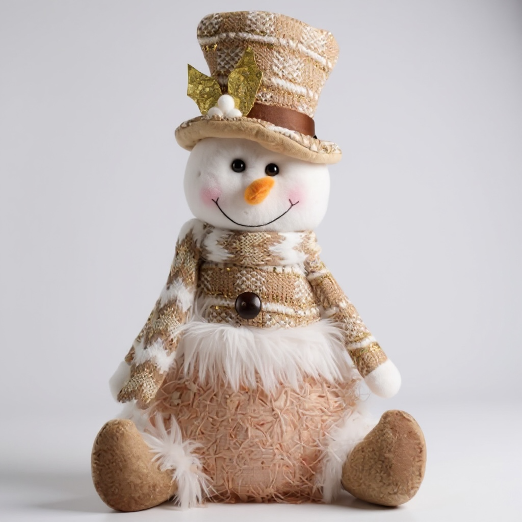 Seated Blush Pink Light-Up Snowman – Soft Pink & Gold Christmas Decoration with LED Lights