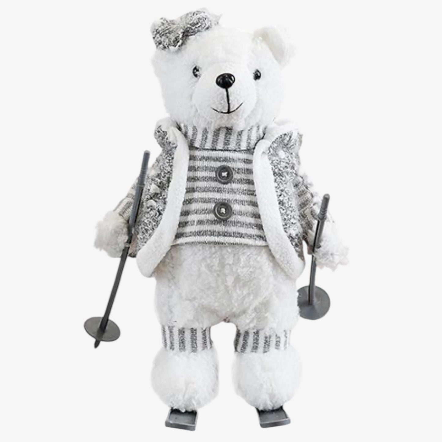 Standing Skiing MrsPolar Bear Christmas Decoration – Elegant White & Silver Winter Figure