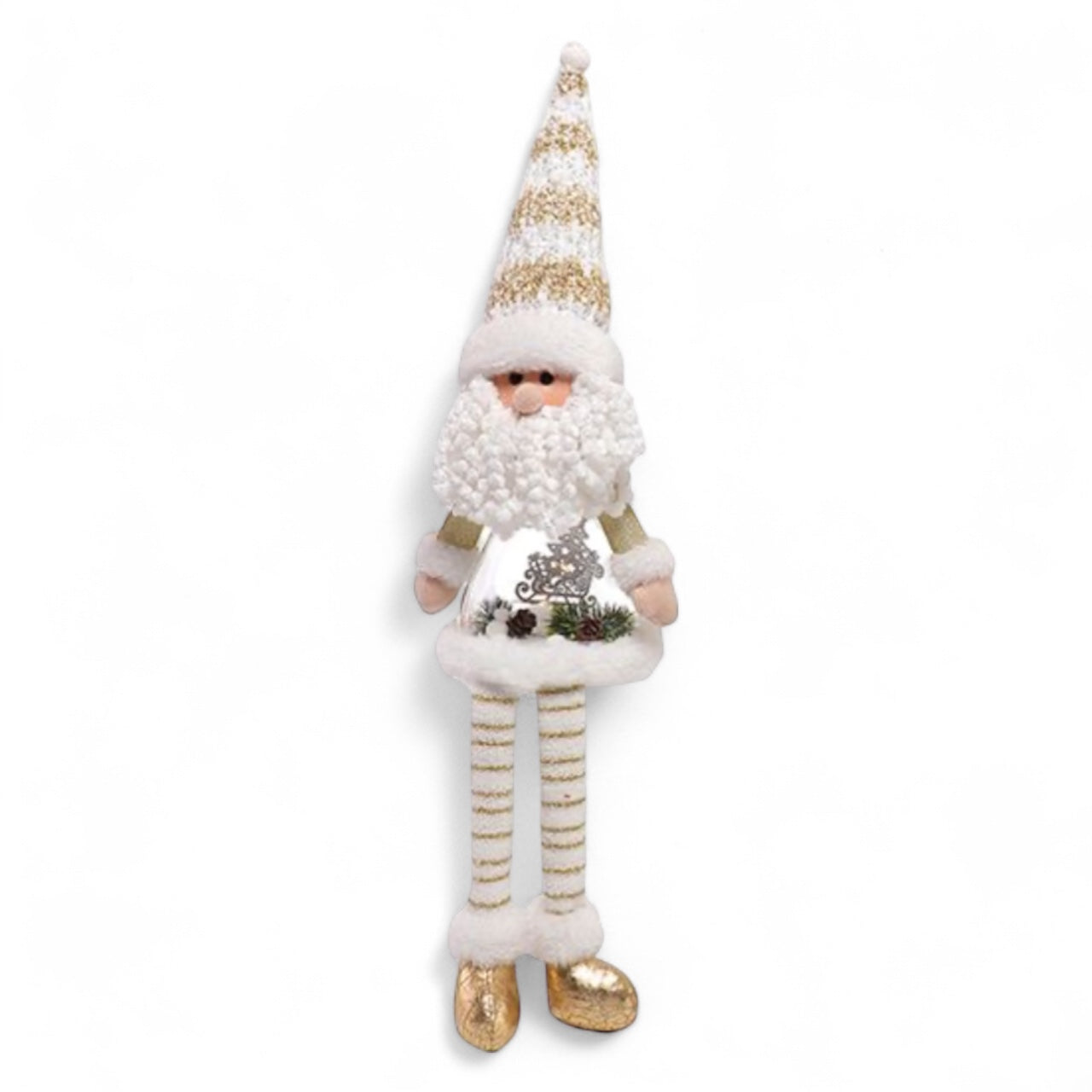 Seated Light-Up Santa – White & Gold Christmas Decoration