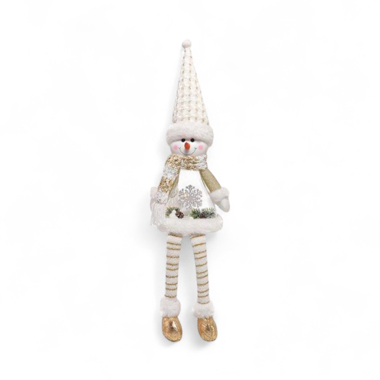 Seated Light-Up Snowman – White & Gold Christmas Decoration