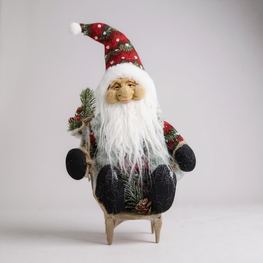 Santa in Sleigh with Pine Detail – 32cm Christmas Decoration