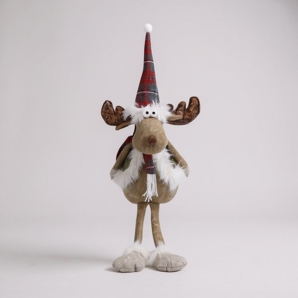 Seated Reindeer with Red Hat & Scarf – Festive Christmas Decoration