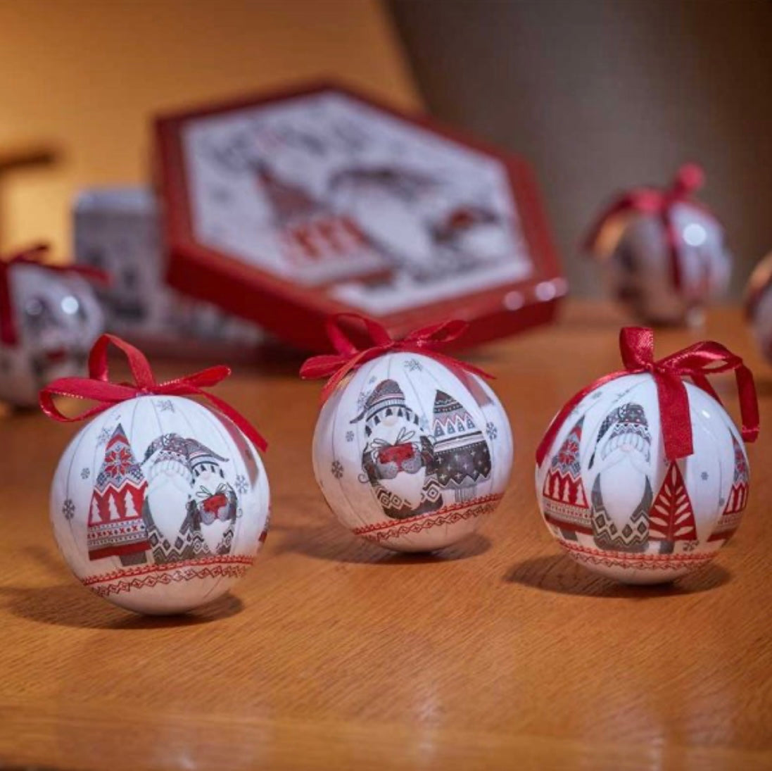 Set of 7 GonBaubles with Gift Box – Nordic Christmas Tree Decorations