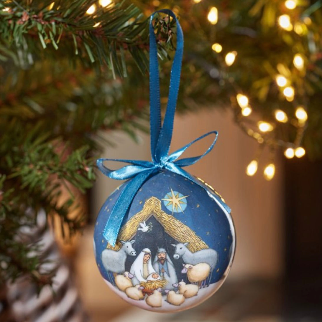 Nativity Christmas Bauble with Ribbon – Religious Tree Decoration