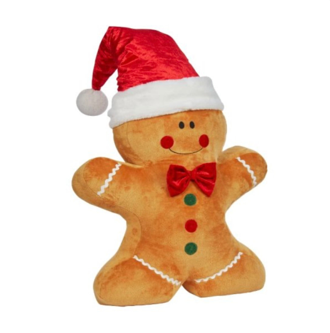 Giant Gingerbread Man Plush with Santa Hat & Bow Tie – Christmas Decoration