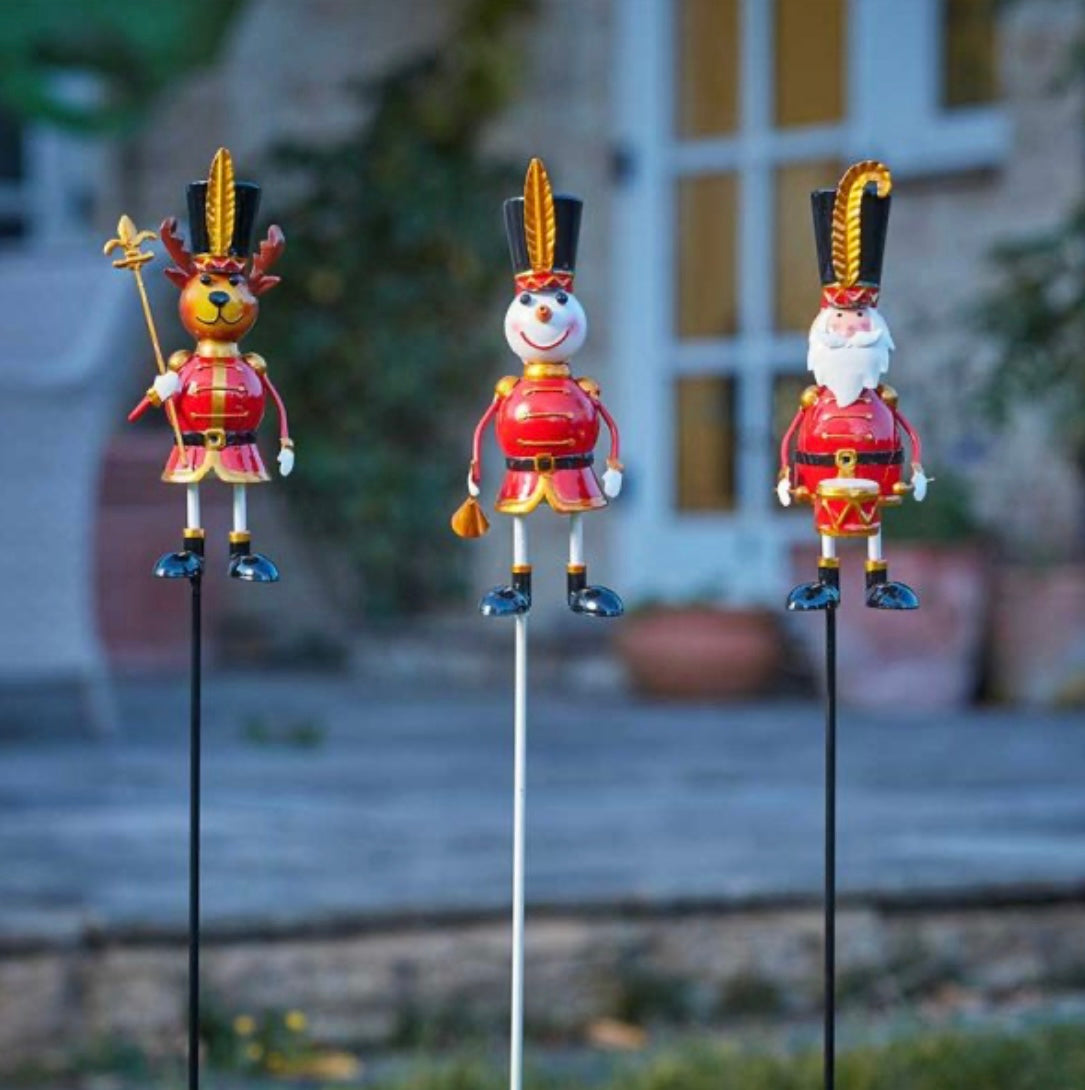 Set of 3 Festive Christmas Garden Stakes – Metal Santa, Reindeer & Snowman Characters