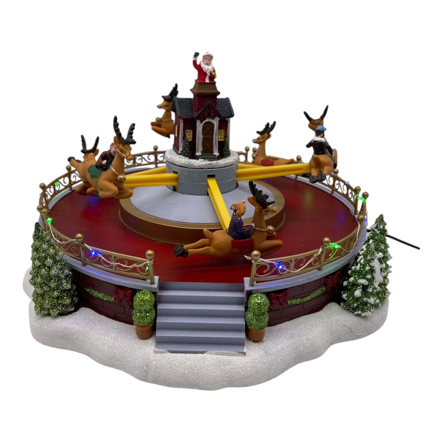 Animated Santa’s Reindeer Carousel Ride – Light-Up Musical Christmas Village Decoration
