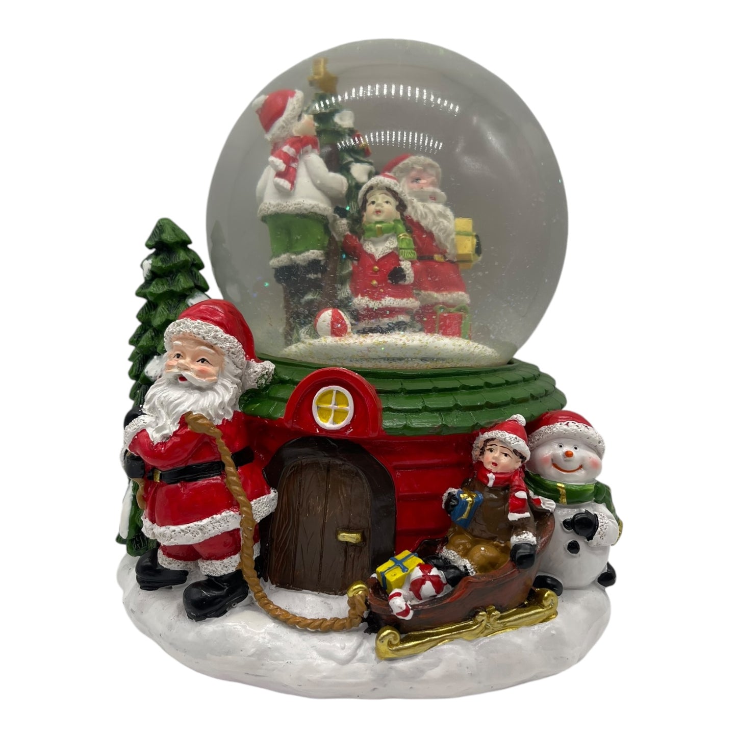 Christmas Santa Snow Globe Scene – Festive Glitter Dome with Sleigh & Village Detail