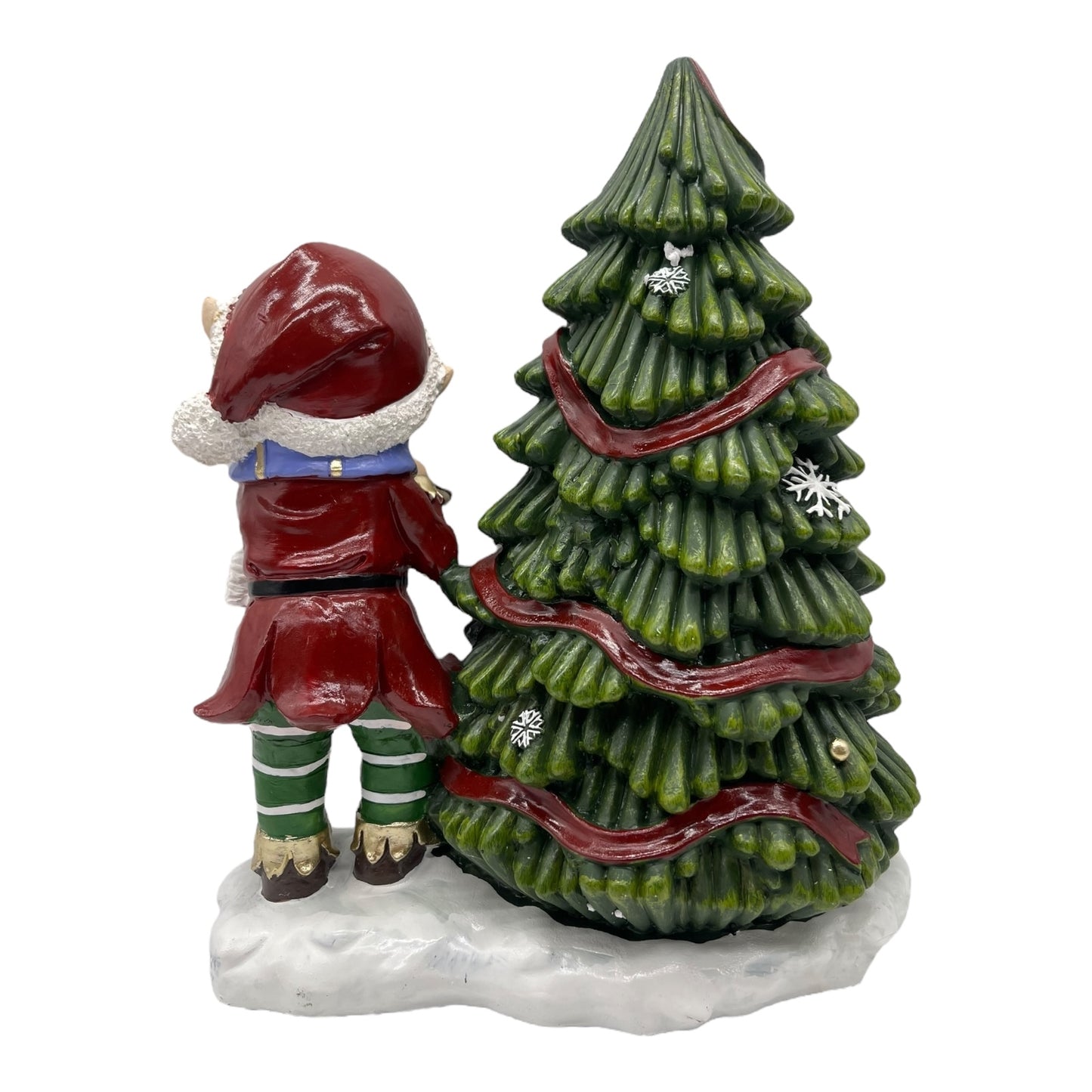 LED Christmas Elf Figurine with Flute & Light-Up Tree – Festive Holiday Decoration
