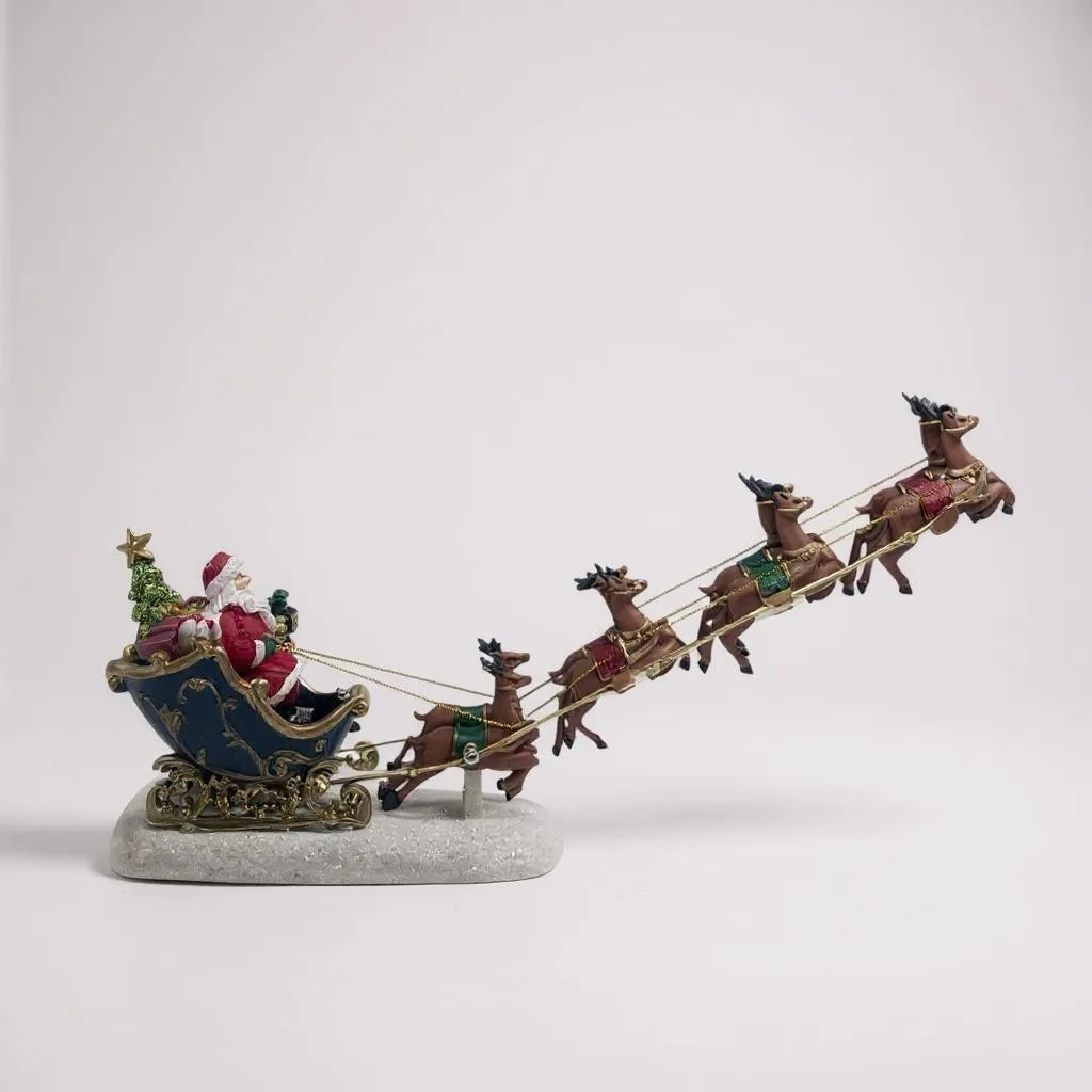 Santa Sleigh with Reindeer Figurine – Classic Christmas Tabletop Decoration