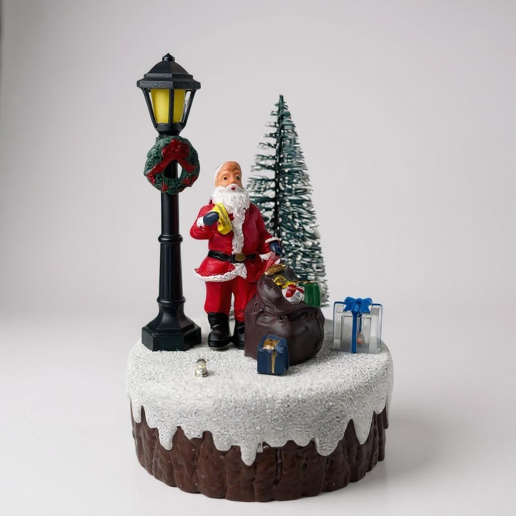 Mini Christmas Figurines – Santa, Snowman & Drummer Bear with Lamp Posts