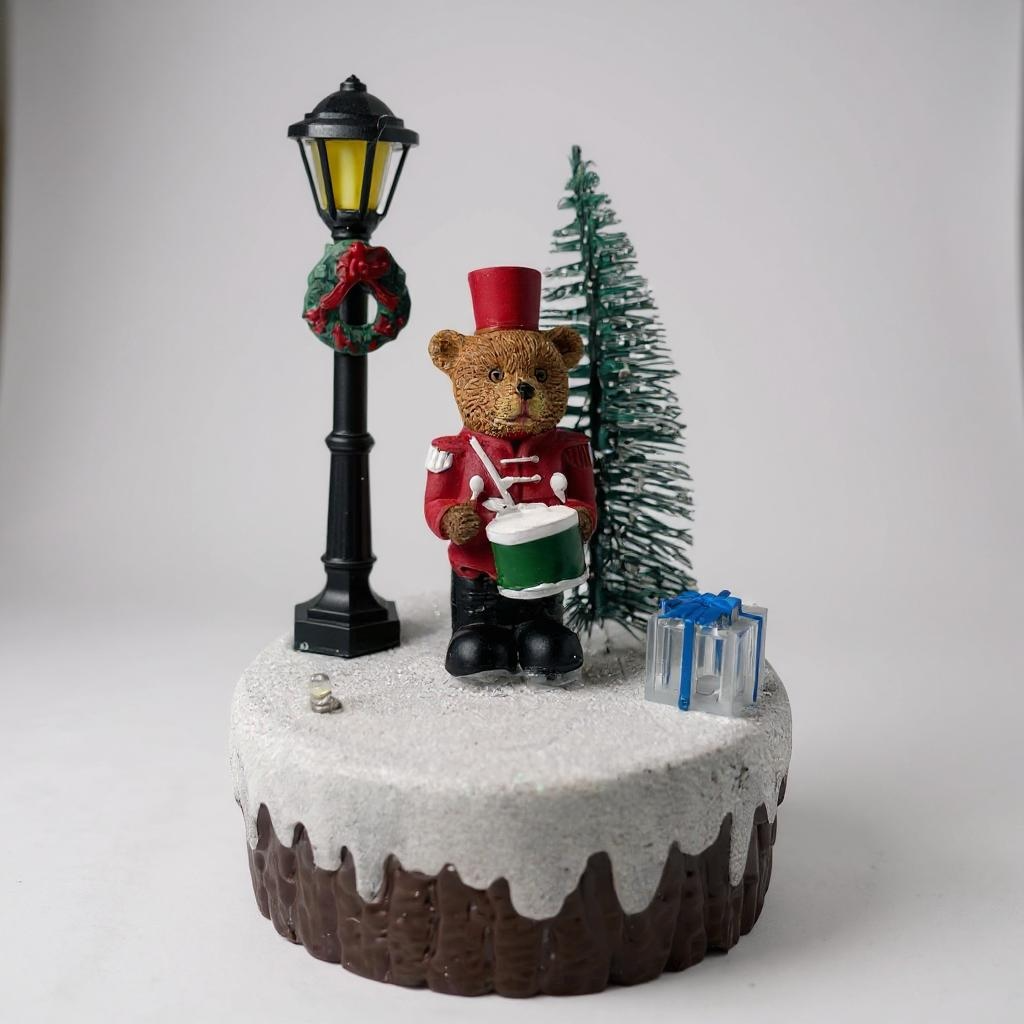 Mini Christmas Figurines – Santa, Snowman & Drummer Bear with Lamp Posts