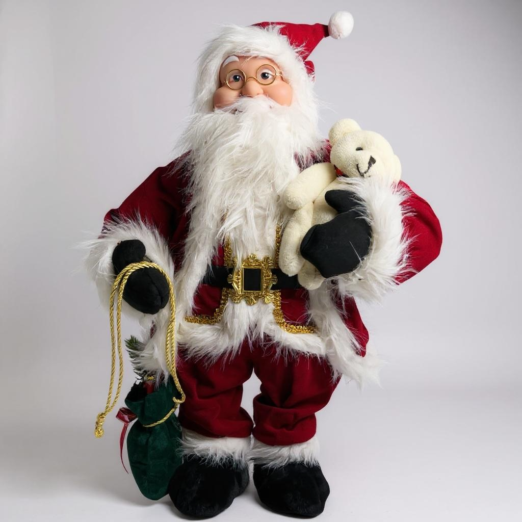 50cm Animated Santa Claus with Teddy Bear – Moving Christmas Decoration