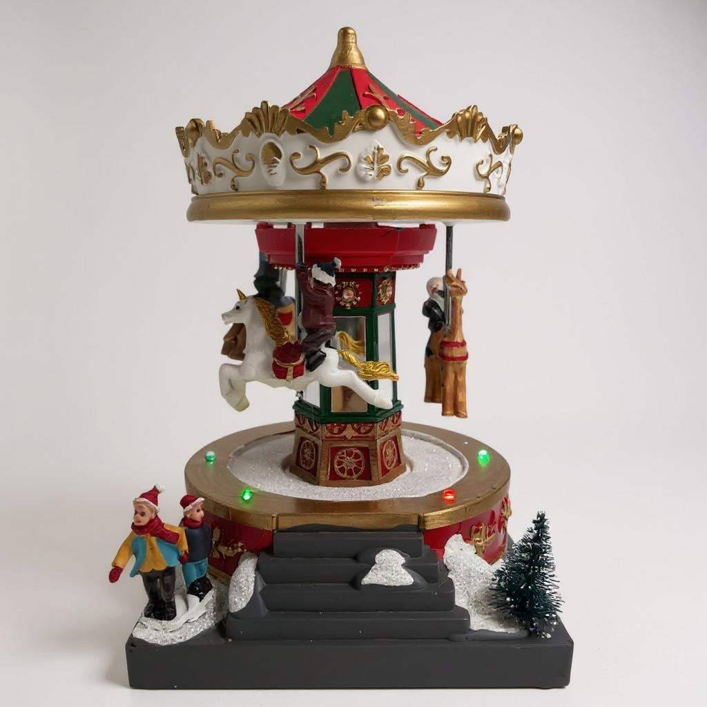 Christmas Carousel with Horses & LED Lights – Animated Holiday Village Ride Decoration