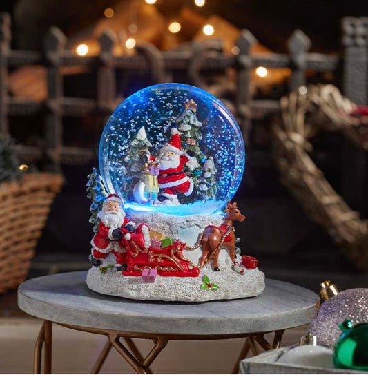 17cm Musical Light Up Santa Christmas Snow Globe – Colour Changing