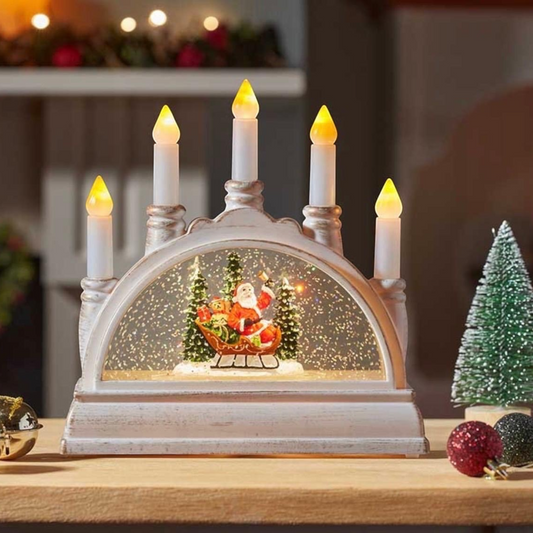 21.5cm Light Up Santa Christmas Candle Bridge – Snow Swirl Decoration